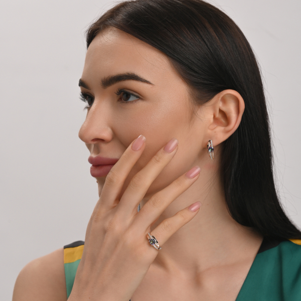 Серебряные сережки с золотыми вставками (108с)