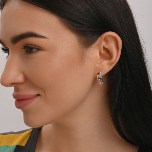 Серебряные сережки с золотыми вставками (108с)