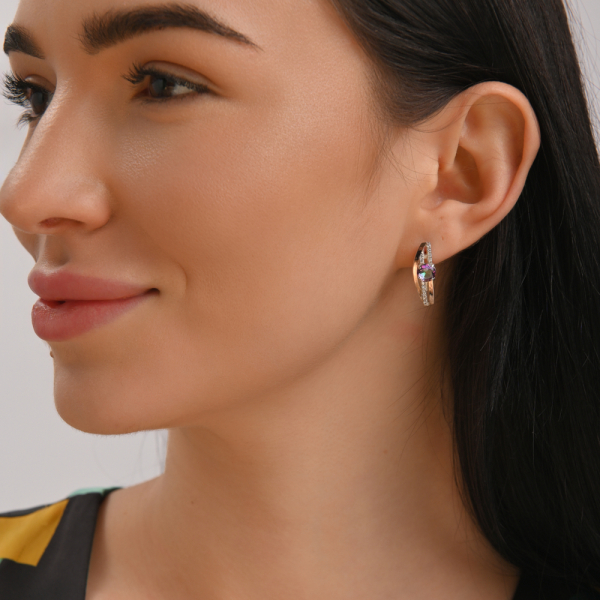 Серебряные сережки с золотыми вставками (108с)