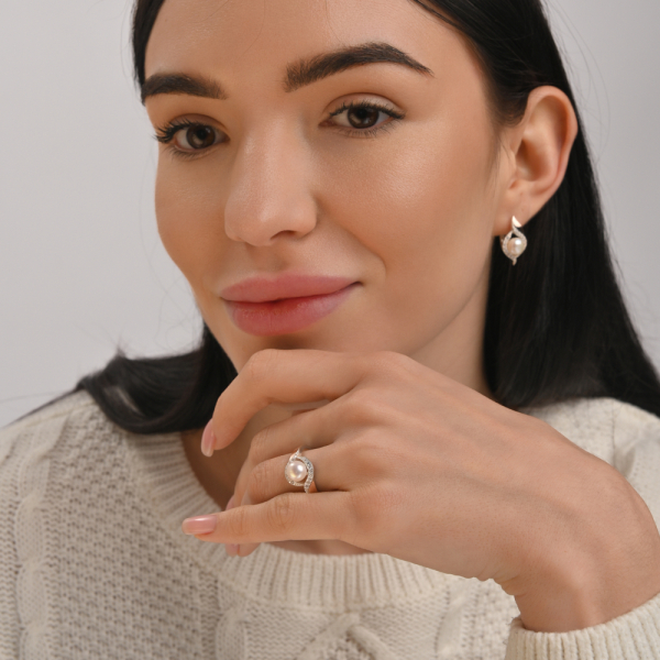 Серебряный набор с золотыми вставками и жемчугом (110)