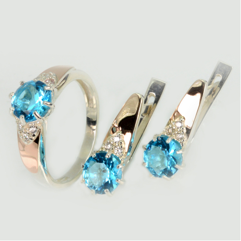 Серебряный набор с золотыми вставками