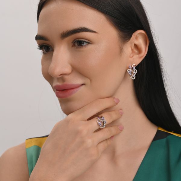 Серебряный набор с золотыми вставками (151)