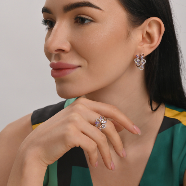 Серебряный набор с золотыми вставками (151)