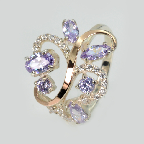 Серебряное кольцо с золотыми вставками