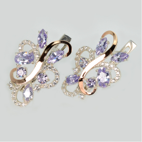 Серебряные серьги с золотыми вставками