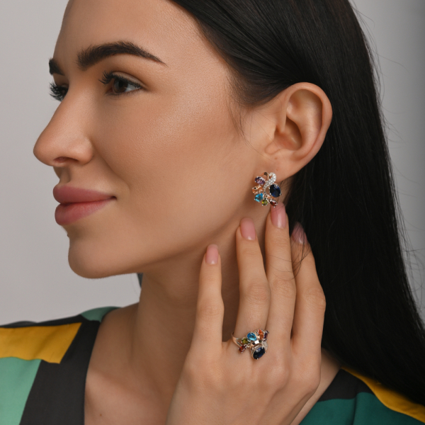 Серебряное кольцо с золотыми вставками (153к)