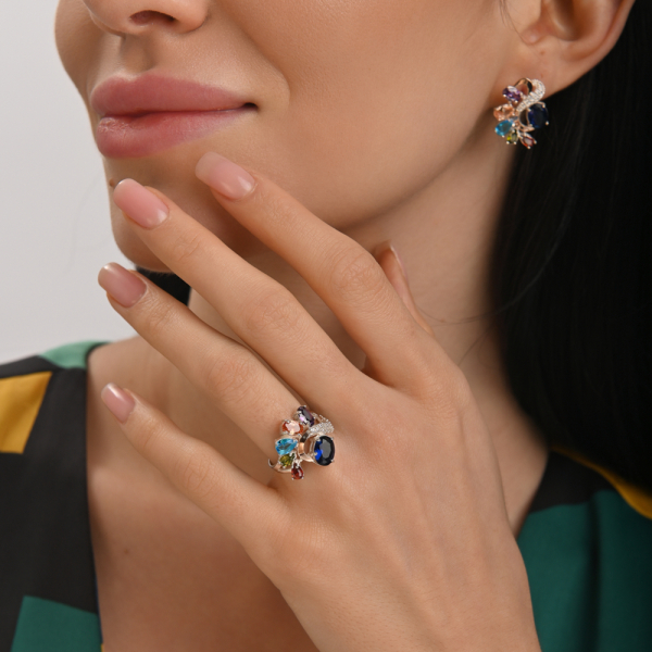 Серебряное кольцо с золотыми вставками (153к)