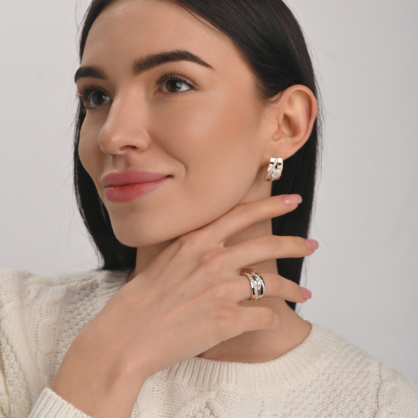 Серебряные серьги с золотыми вставками (161с)