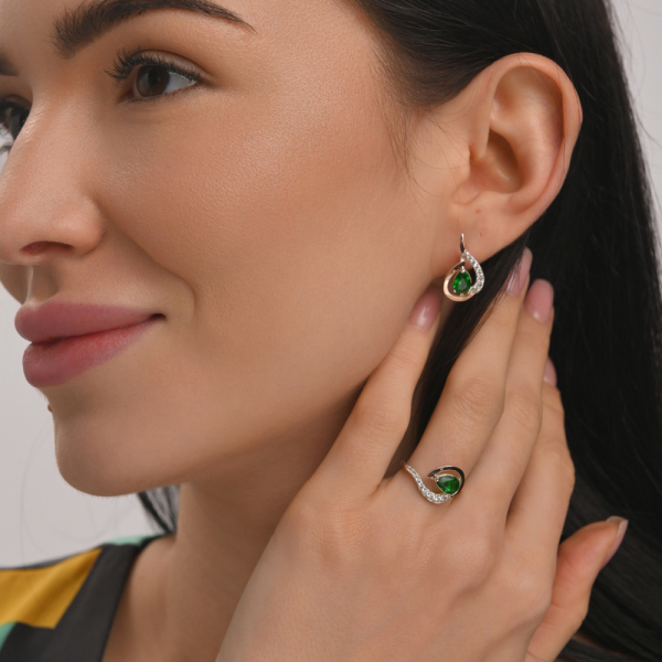 Серебряные серьги с золотыми вставками (164с)