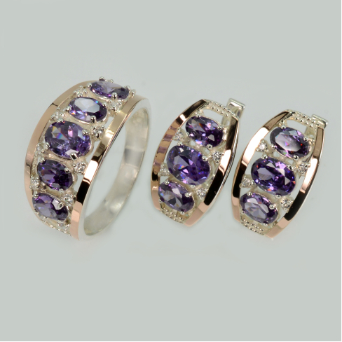 Серебряный набор с золотыми пластинами