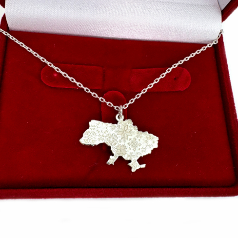 Серебряная подвеска на цепочке "Карта Украины"