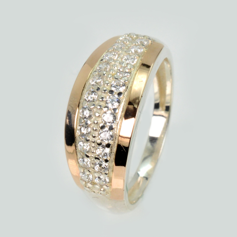 Серебряное кольцо с золотыми вставками