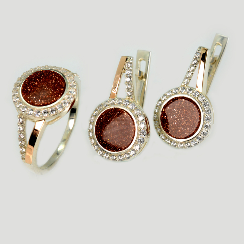 Серебряный набор с золотими пластинами