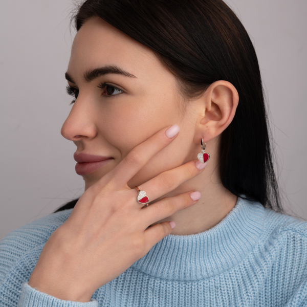 Серебряный набор с кораллом (268-1)