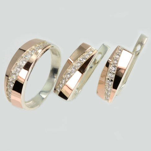 Срібний набір з золотими пластинами