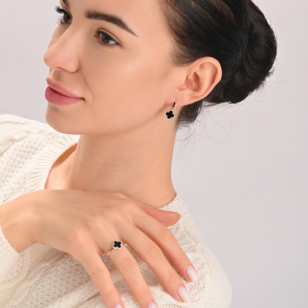 Серебряный набор с клевером и золотими пластинами (307)