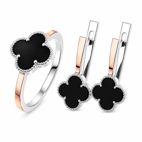 Срібний набір з конюшиною та золотими пластинами