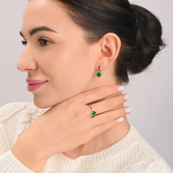 Серебряный набор с клевером и золотими пластинами (307-2)