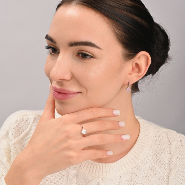 Серебряный набор с клевером и золотими пластинами (307-3)