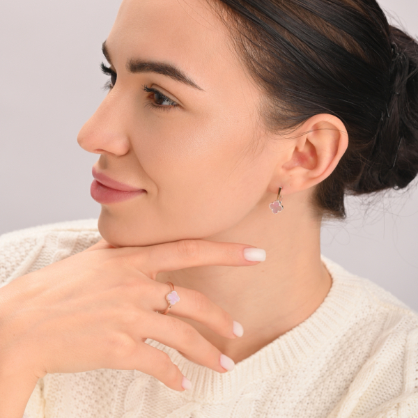 Серебряный набор с клевером и золотими пластинами (307-3)