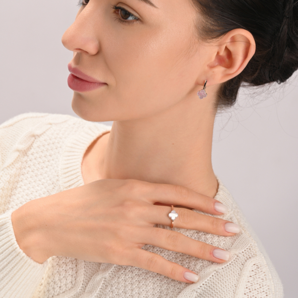 Серебряный набор с клевером и золотими пластинами (307-3)