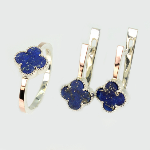 Серебряный набор с клевером и золотими пластинами