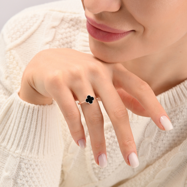 Серебряный набор с клевером и золотими пластинами (307)