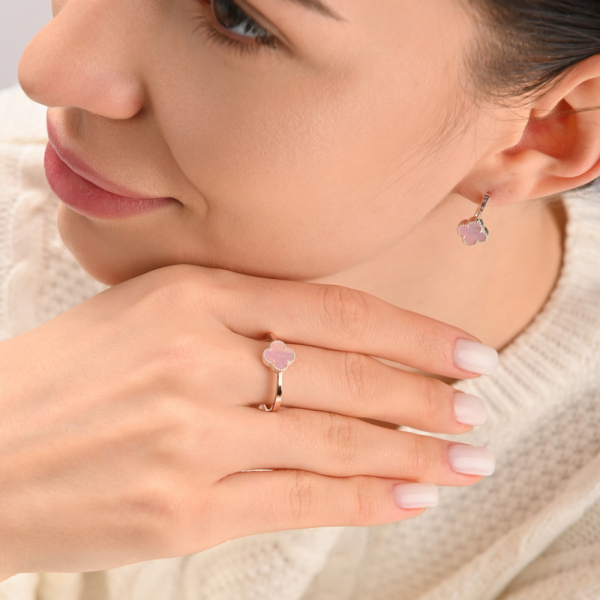 Серебряное кольцо с клевером и золотыми вставками (307к-3)