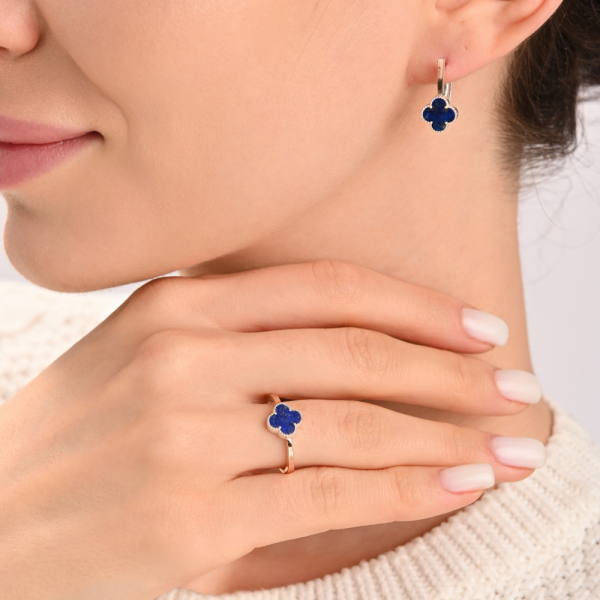 Серебряный набор с клевером и золотими пластинами (307-4)