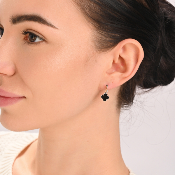 Серебряные серьги с клевером и золотыми пластинами (307с)