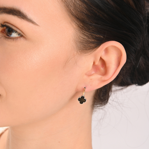 Серебряные серьги с клевером и золотыми пластинами (307с)