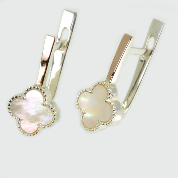 Серебряные серьги с клевером и золотыми пластинами (307с-1)