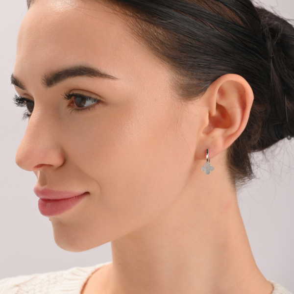 Серебряные серьги с клевером и золотыми пластинами (307с-1)