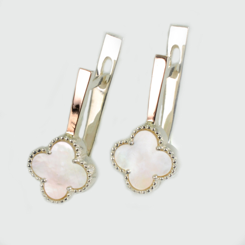 Серебряные серьги с клевером и золотыми пластинами