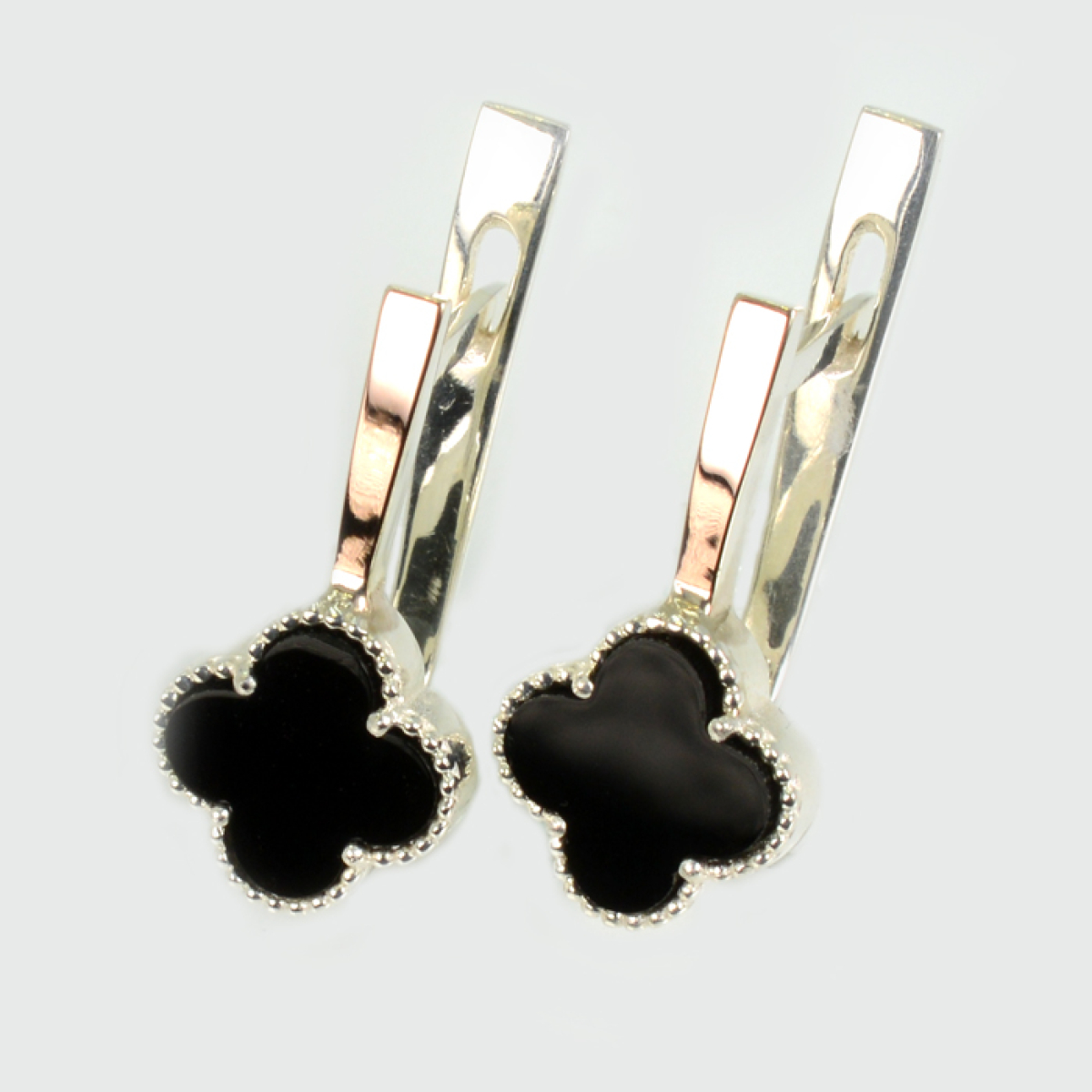 Серебряные серьги с клевером и золотыми пластинами (307с)