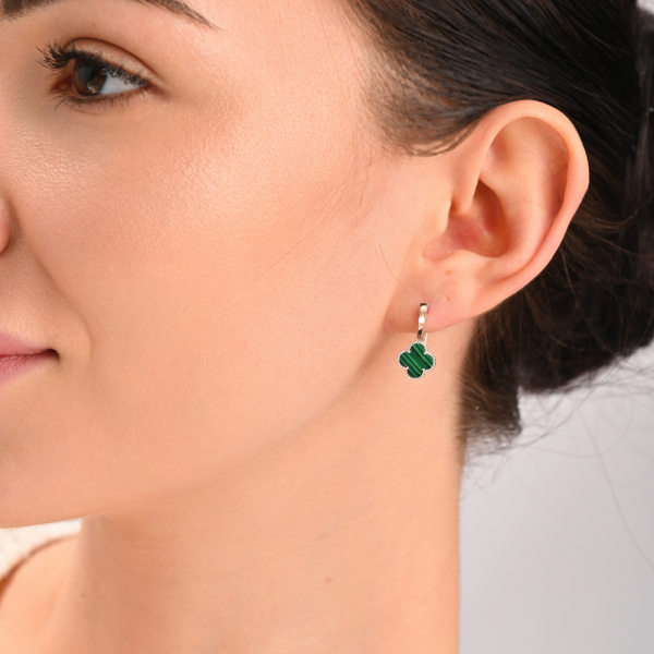 Серебряный набор с клевером и золотими пластинами (307-2)