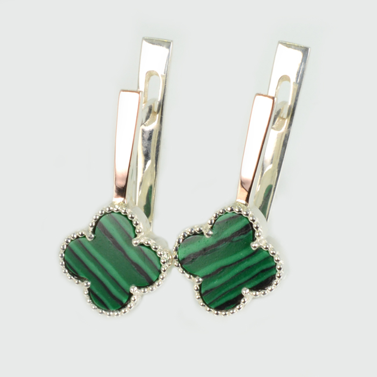 Серебряные серьги с клевером и золотыми пластинами (307с-2)