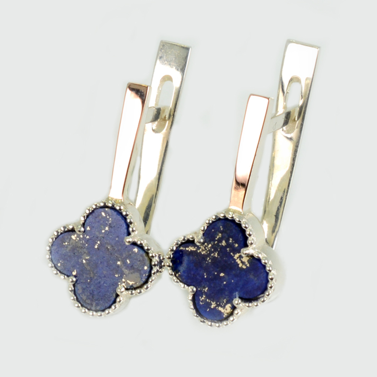 Серебряные серьги с клевером и золотыми пластинами (307с-4)