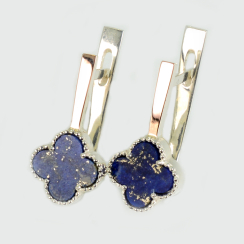 Срібні сережки з конюшиною та золотими пластинами