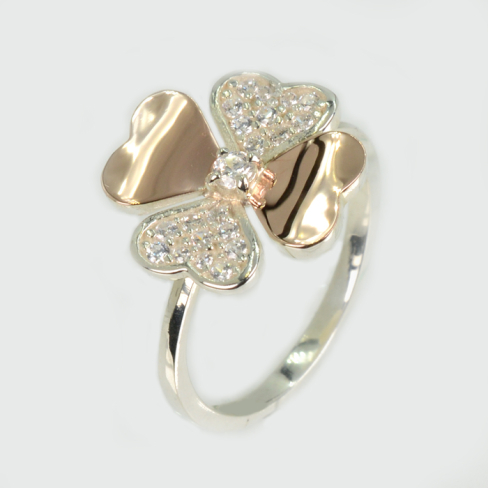 Серебряное кольцо с золотыми вставками