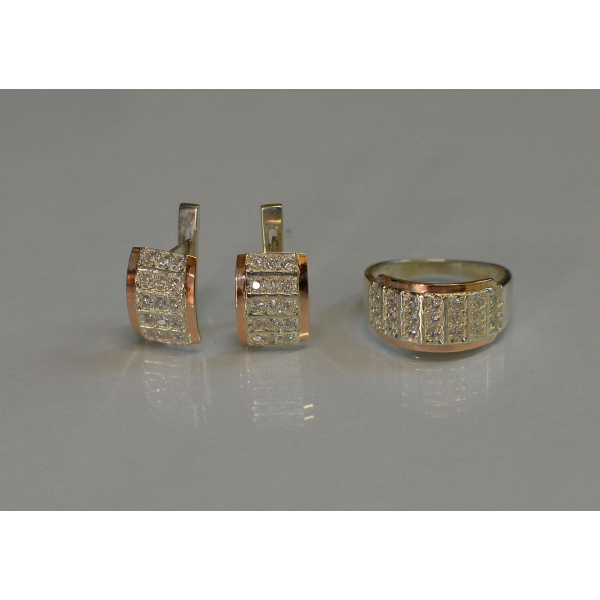 Серебряный комплект с напайками из золота (001)