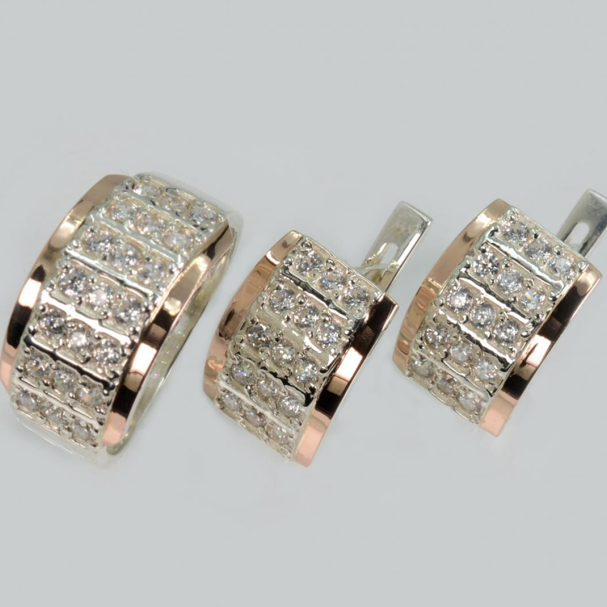 Серебряный комплект с напайками из золота (001)