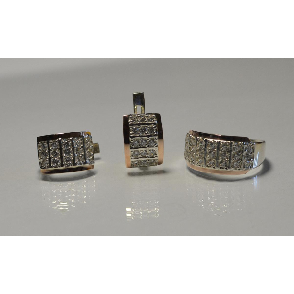 Серебряный комплект с напайками из золота (001)