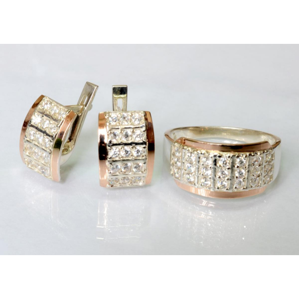 Серебряный комплект с напайками из золота (001)