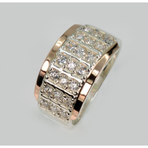 Серебряное кольцо с золотыми вставками