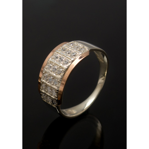 Серебряное кольцо с золотыми вставками (001к)