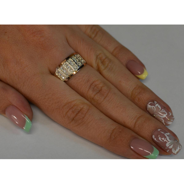 Серебряное кольцо с золотыми вставками (001к)