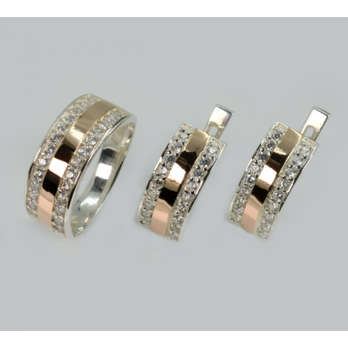 Гарнитур серебряный с золотыми вставками