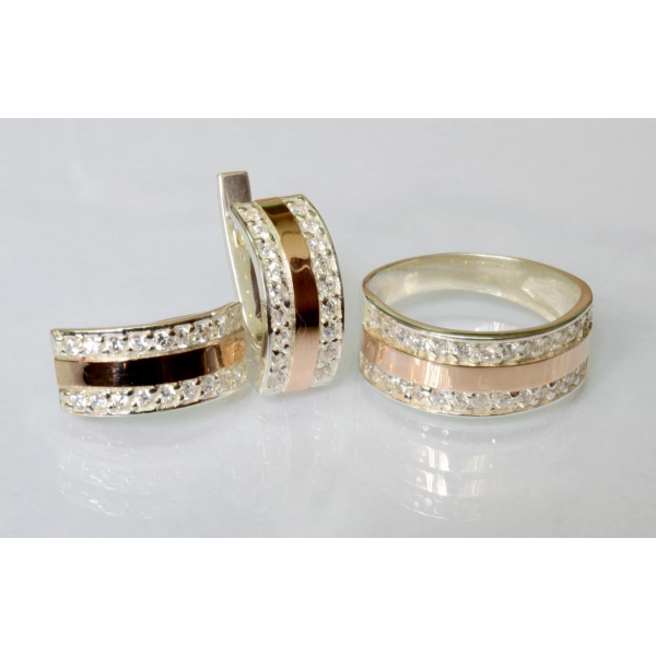 Гарнитур серебряный с золотыми вставками (002)