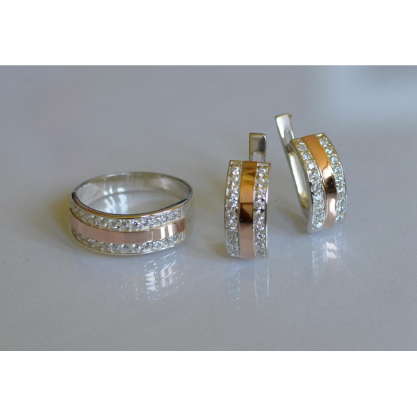 Гарнитур серебряный с золотыми вставками (002)